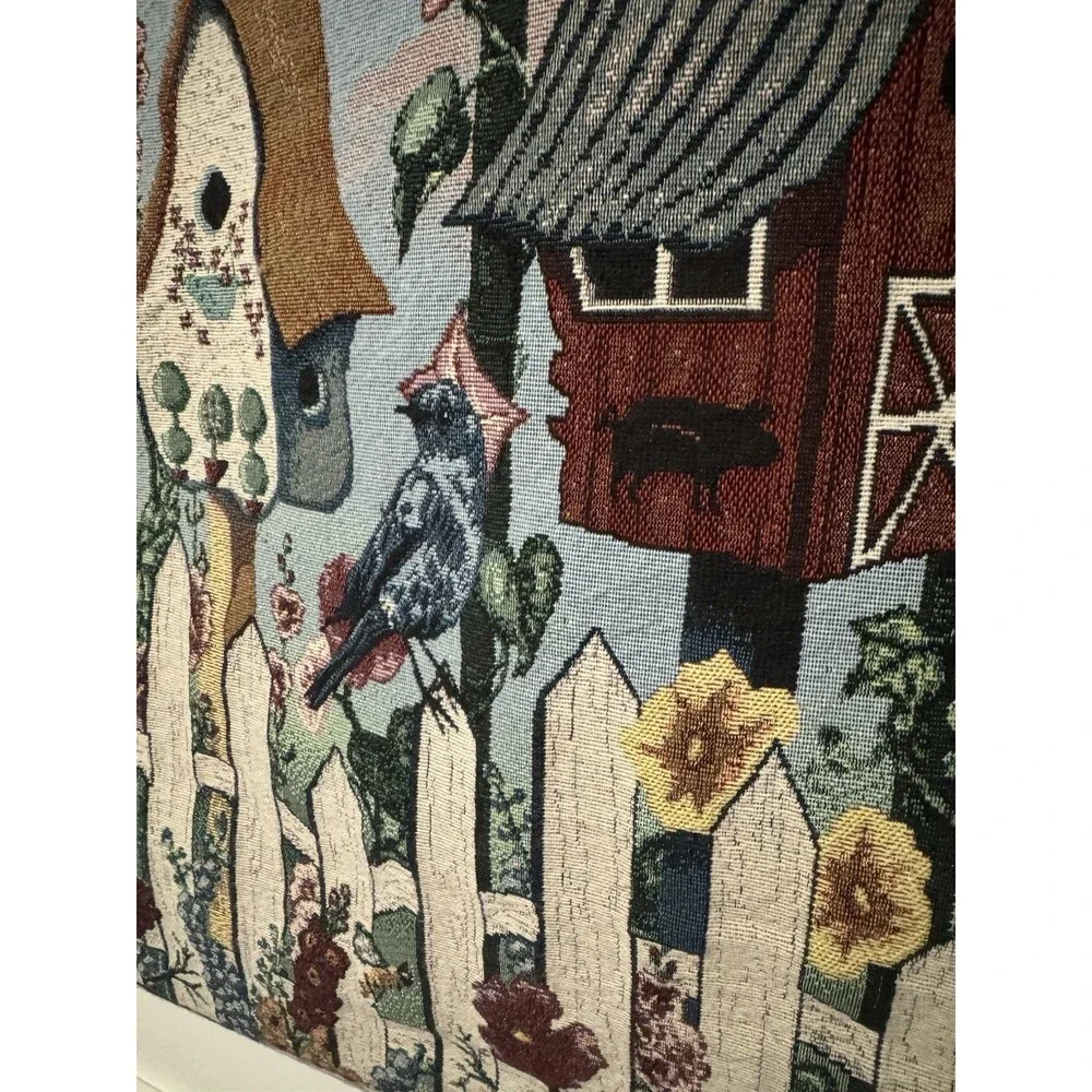 Home Tweet Home Bird Houses Floral Tapestry 26x36 Rod Wall Hanging Decor Country - Picture 2 of 4